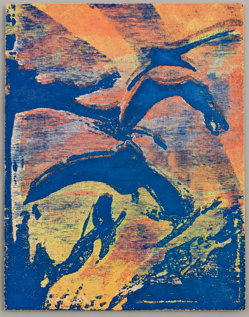 Sunset Swifts in Blue study on paper