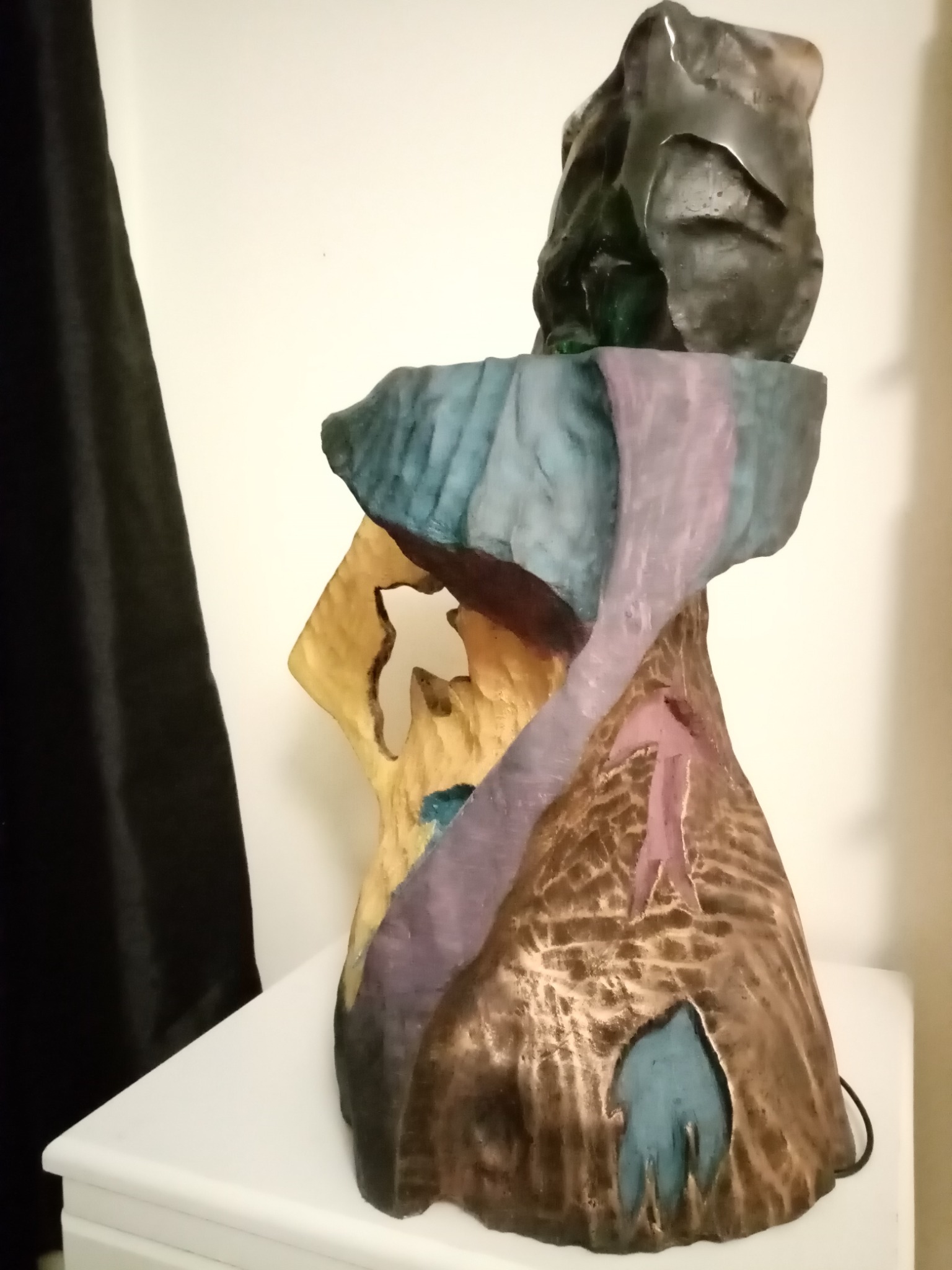 Coloured and gilded timber Swift sculpture with glass element